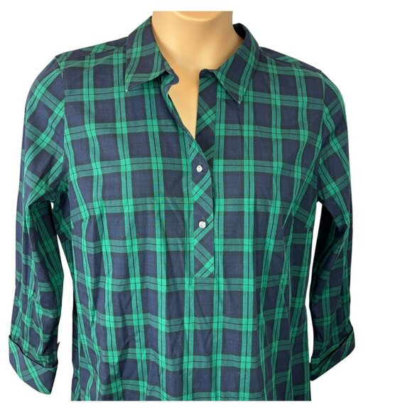 TALBOTS Non-Iron Tartan Plaid Shirt Pop Over Size 12 Diamente Buttons Tunic - Picture 3 of 6